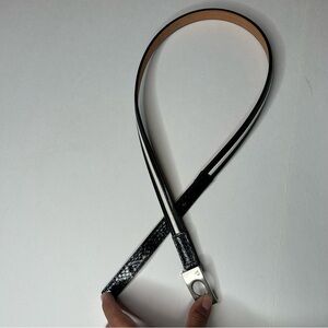 Calvin Klein Vintage Leather Snakeskin Embossed Skinny Belt with Silver Buckle